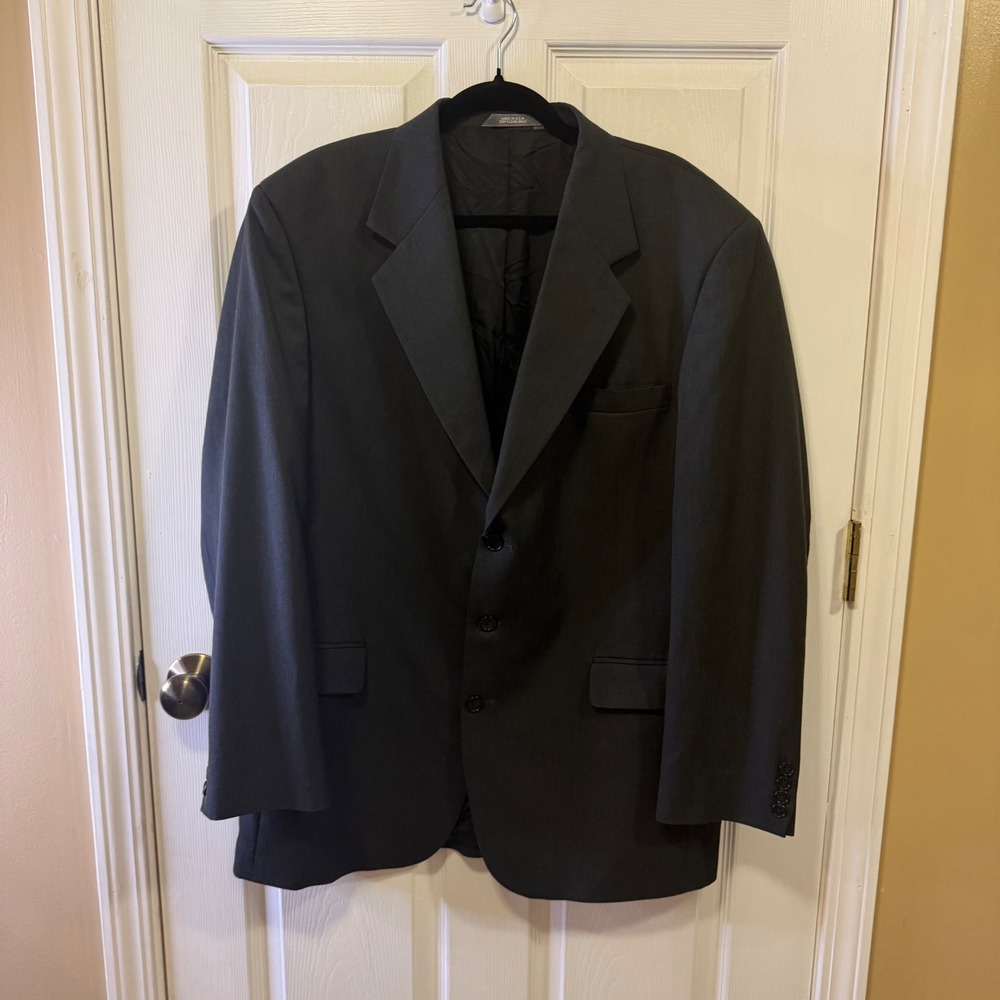 Haggar Black Label Mens 44L Charcoal Gray 3 Button Suit Jacket Blazer USA Made